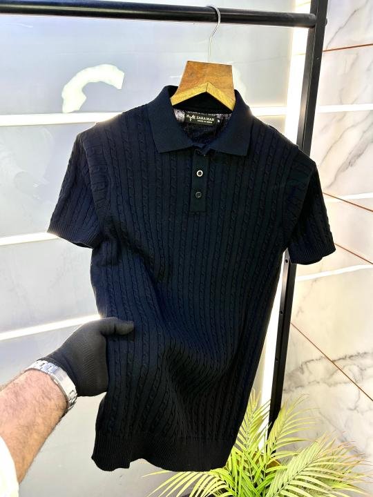 Zara Knitted Black Imported Super Premium Collar T-shirt F2829-bl - Image 3