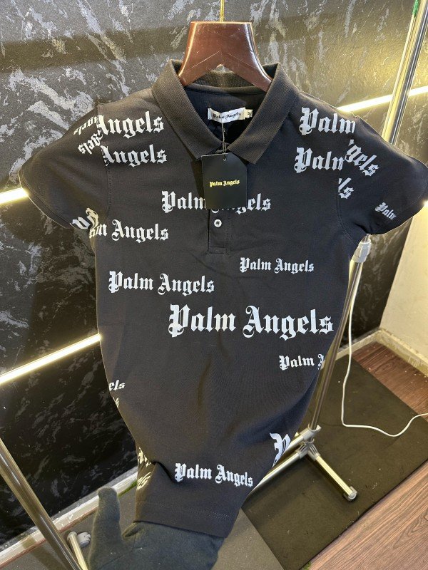 Palm Angels All over Print Polo Tshirt Black - Image 3