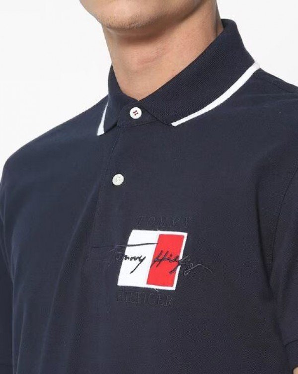 Tommy Hilfiger Premium Polo Tshirt Navy - Image 3