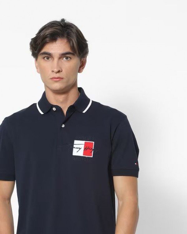 Tommy Hilfiger Premium Polo Tshirt Navy - Image 2