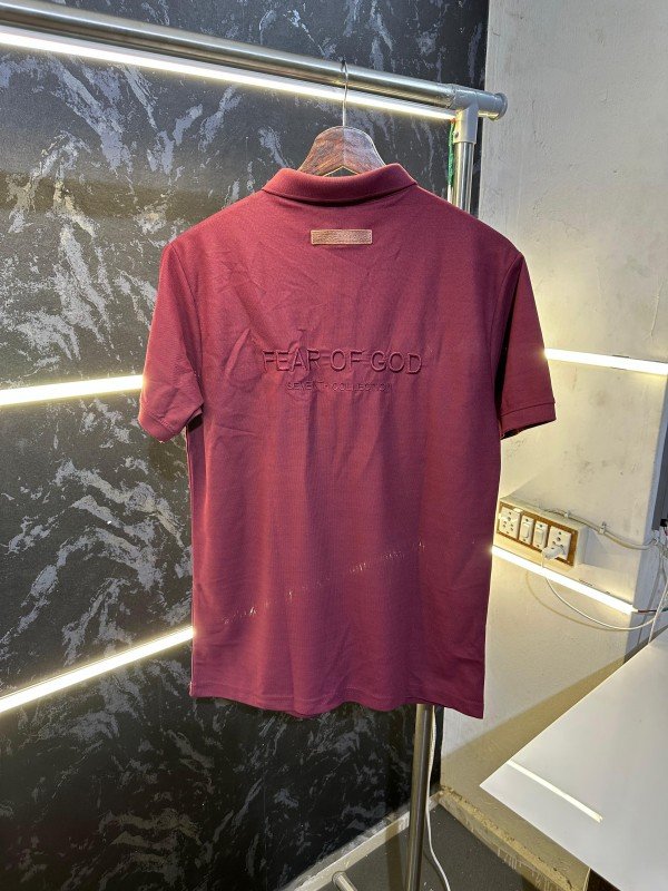 Fear of God Essential Fog Fear Of God Premium Polo Tshirt Maroon - Image 3