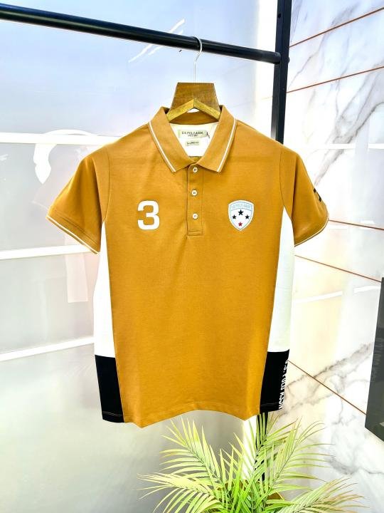 Sale Us Polo Mustard Premium Embroidery Logo Collar Neck T-shirt F2683-MU