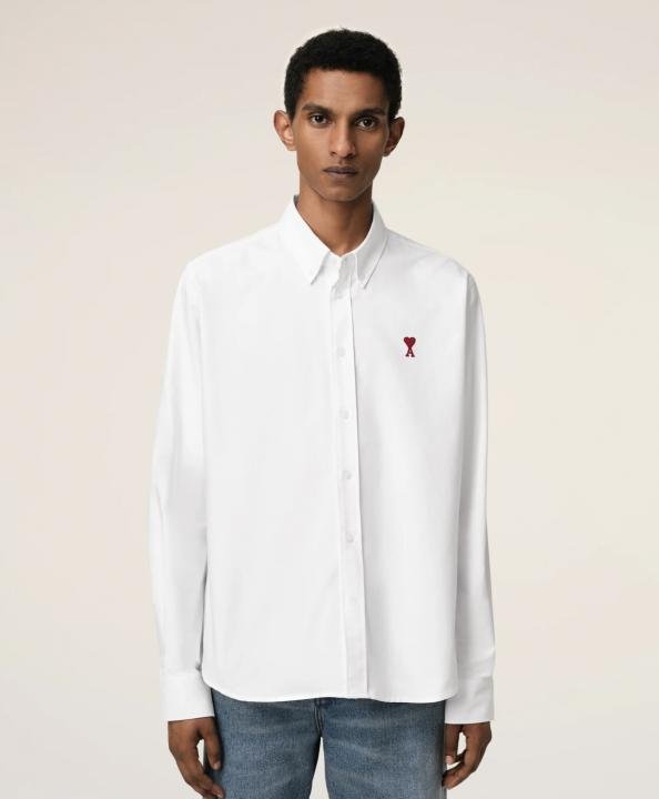 Sale AMI PARIS WHITE PREMIUM IMPORTED RED LOGO SHIRT
