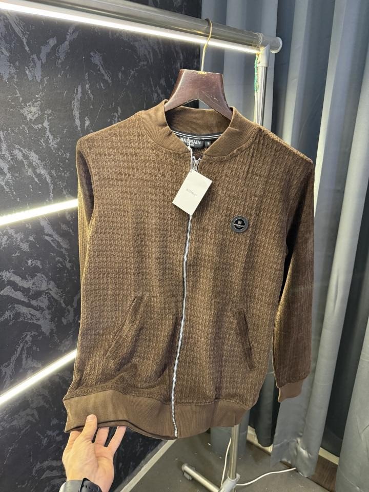 Balmain  Paris Knitted Zipper Jacket (Brown) - Image 4