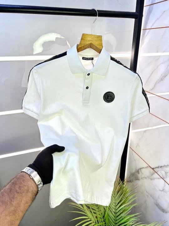 Balmain  Paris White Imported Premium Polo Collar Neck T-shirt F3035-W3 - Image 17