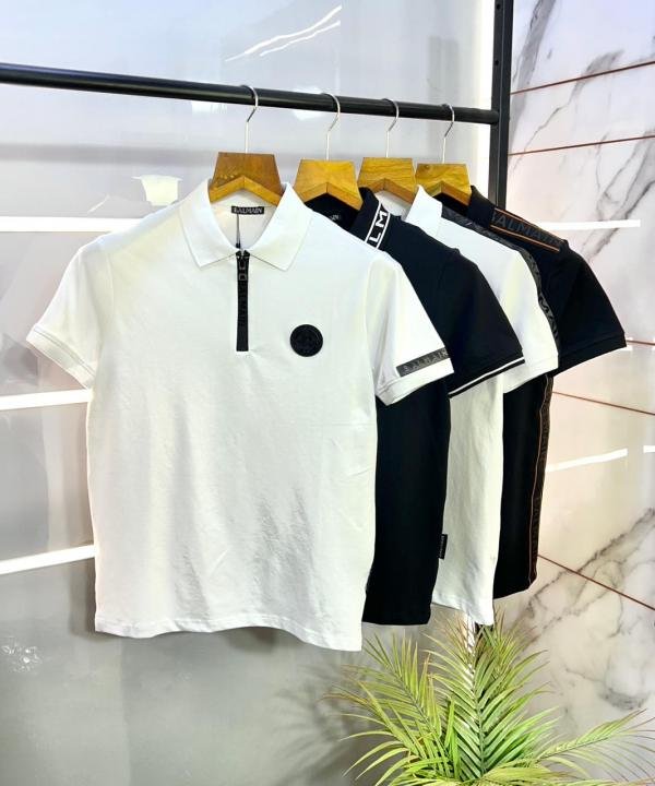 Balmain  Paris White Imported Premium Polo Collar Neck T-shirt F3035-W3 - Image 5