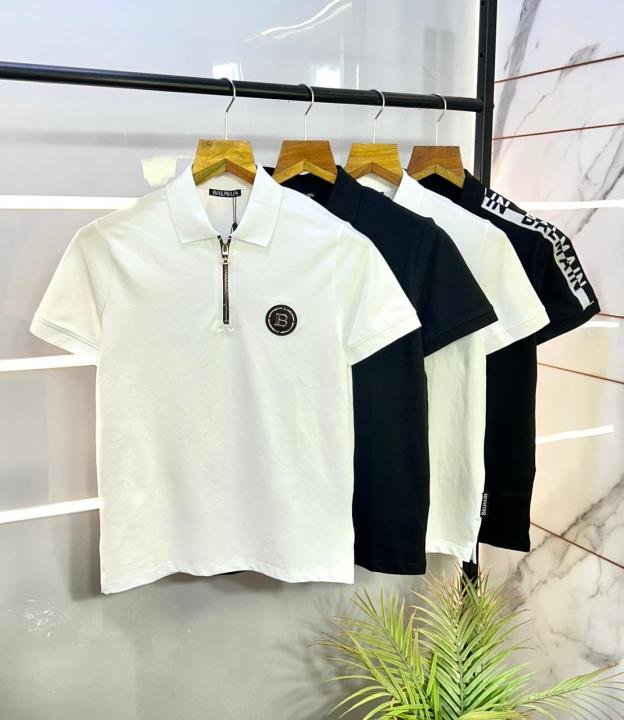 Balmain  Paris White Imported Premium Polo Collar Neck T-shirt F3035-W3 - Image 4