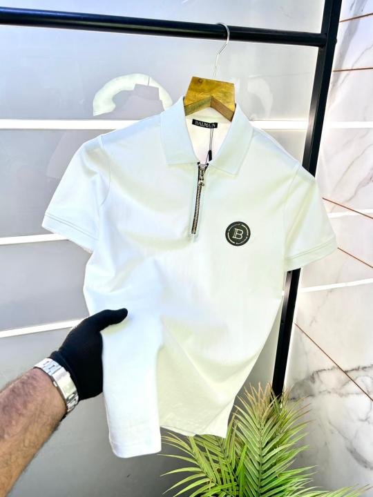 Balmain  Paris White Imported Premium Polo Collar Neck T-shirt F3035-W2 - Image 8
