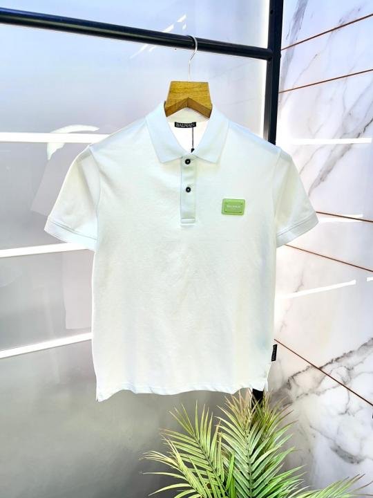 6964eeb7ca8a20.jpeg Balmain Paris White Imported Back Print Premium Polo Collar Neck T-shirt F3035-W4 - Image 1