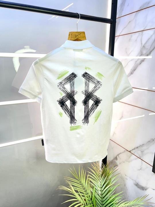 Balmain  Paris White Imported Back Print Premium Polo Collar Neck T-shirt F3035-W4 - Image 9