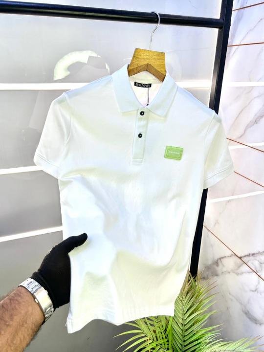 Balmain  Paris White Imported Back Print Premium Polo Collar Neck T-shirt F3035-W4 - Image 8