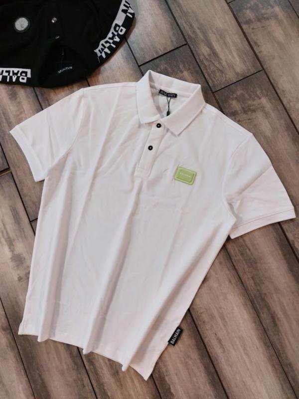 Balmain  Paris White Imported Back Print Premium Polo Collar Neck T-shirt F3035-W4 - Image 7