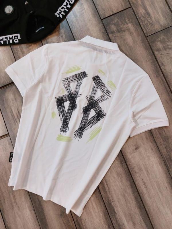 Balmain  Paris White Imported Back Print Premium Polo Collar Neck T-shirt F3035-W4 - Image 6