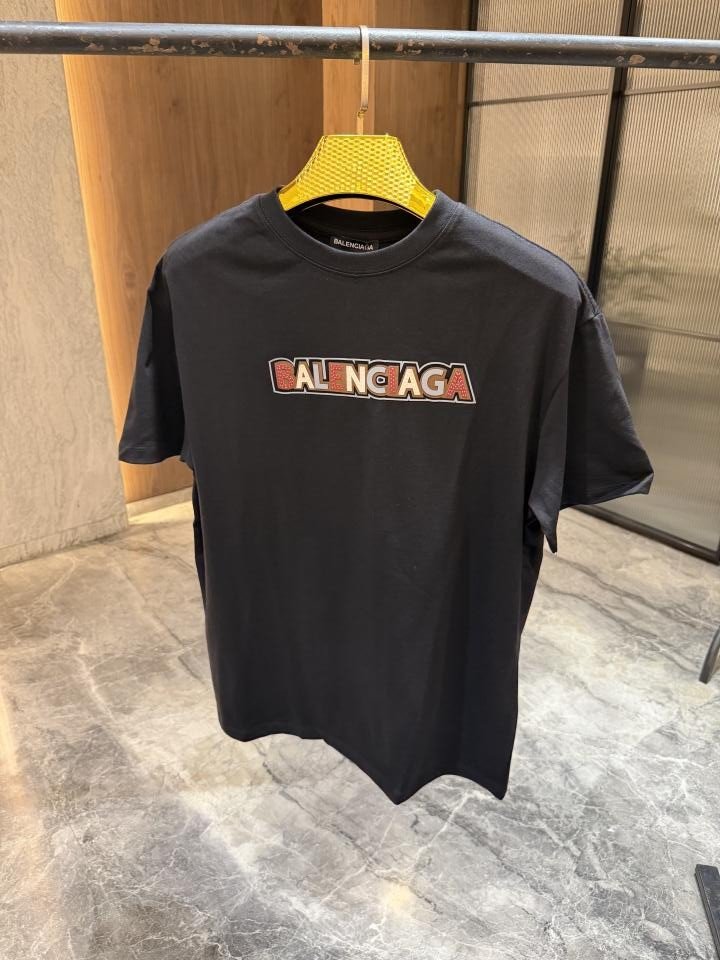 Balenciaga Black velvet Front Print Round neck Tshirt - Image 1