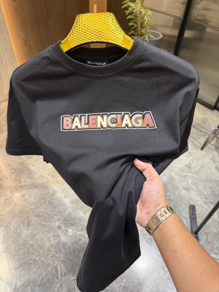 Balenciaga Black velvet Front Print Round neck Tshirt - Image 2