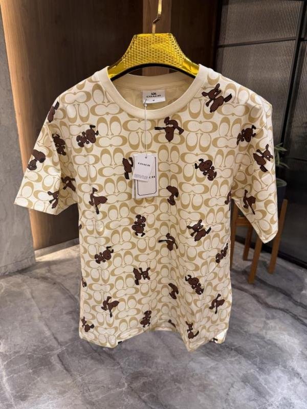 Coach Coac h Beige All over Printed Round Neck Imported Tshirt