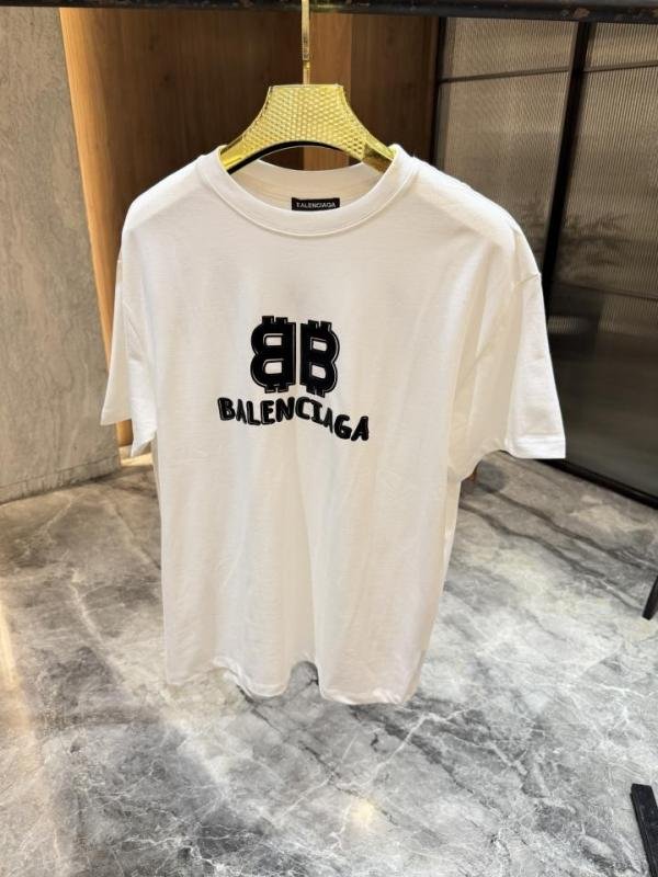 Balenciaga White velvet Front Print Round neck Tshirt