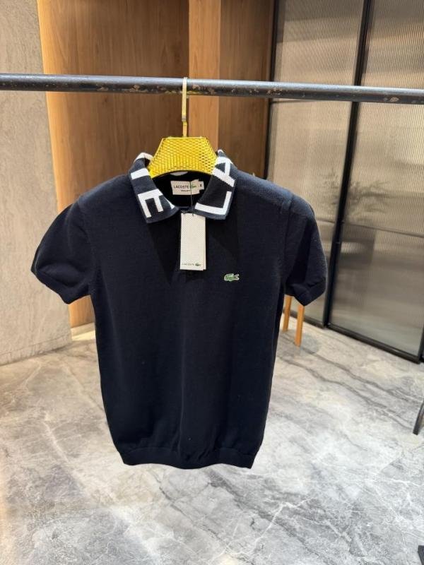 Lacoste  Black Imported Knitted Lycra Brand Collar
