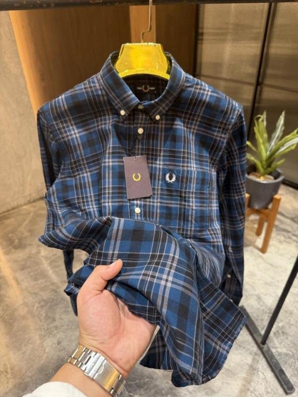 Fred Perry BLUE CHECKS OXFORD COTTON SHIRT - Image 2
