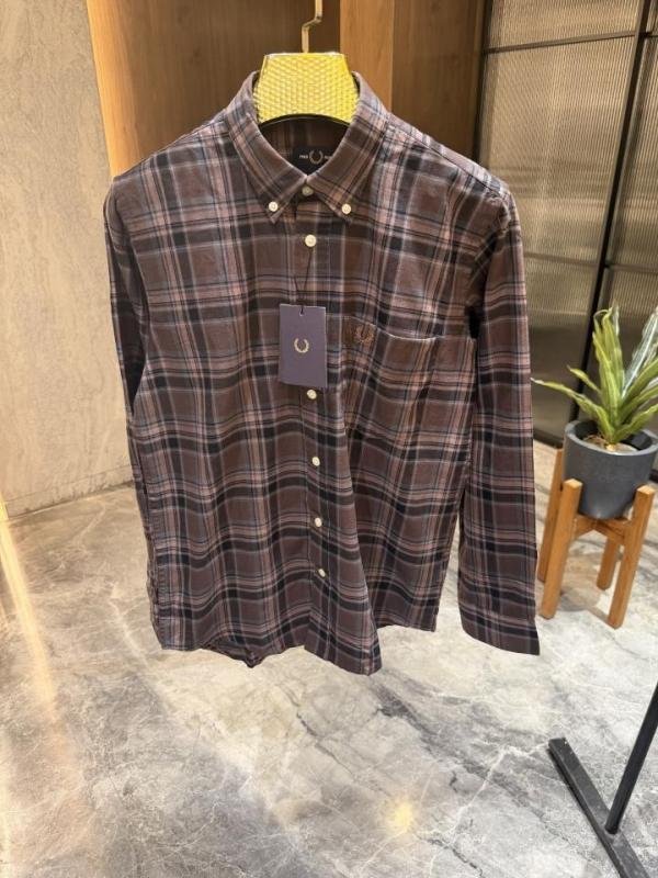 Fred Perry DARK BROWN CHECKS OXFORD COTTON SHIRT