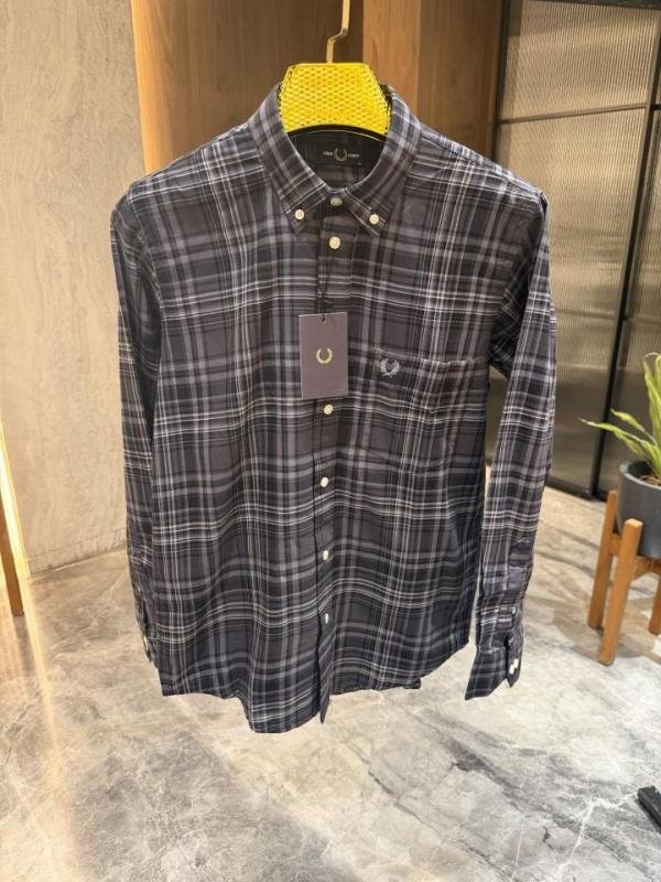 Fred Perry GREY WHITE CHECKS OXFORD COTTON SHIRT