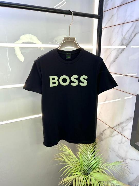 Boss Black Embossed Print Premium Round Neck Polo T-shirt F3423-BL - Image 1