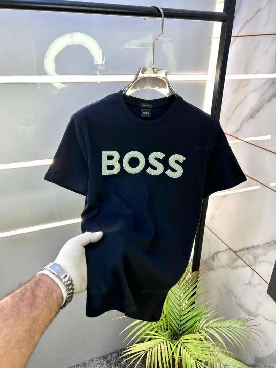 Boss Black Embossed Print Premium Round Neck Polo T-shirt F3423-BL - Image 11