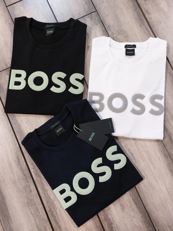 Boss Black Embossed Print Premium Round Neck Polo T-shirt F3423-BL - Image 3