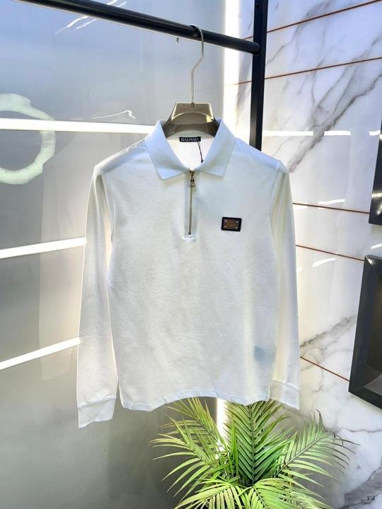Balmain  Paris Zipper White Polo Neck Full Sleeves Premium Collar T-shirt F3454-W1