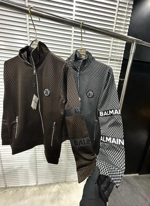 Balmain  Paris Logo Imported Embossed Print Brown Super Premium Track Suit With Brand Carry Bag F2338-BR - Image 8