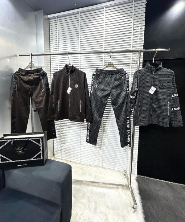 Balmain  Paris Logo Imported Embossed Print Brown Super Premium Track Suit With Brand Carry Bag F2338-BR - Image 2
