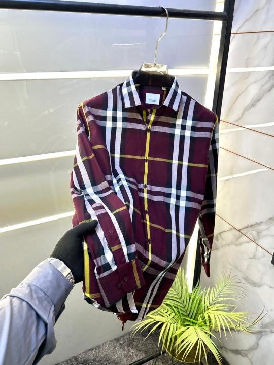 Burberry Maroon Checkered Casual Shirt for Men - Image 6