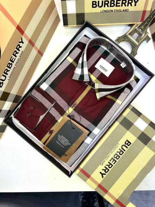 Burberry Maroon Checkered Casual Shirt for Men - Image 5