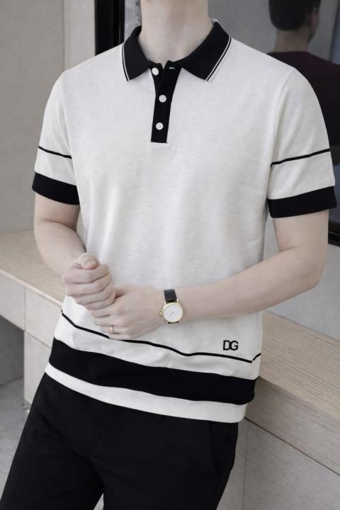 Dolce & Gabbana Imported knitted Super Premium White Collar Neck Polo T-shirt F3468-WH