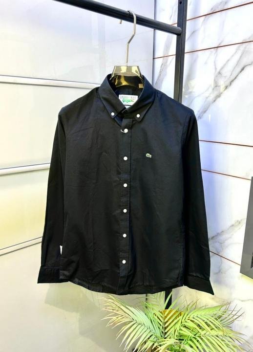 Lacoste  Embroidery Logo Black Oxford Lycra Premium Shirts F2890-BL - Image 1