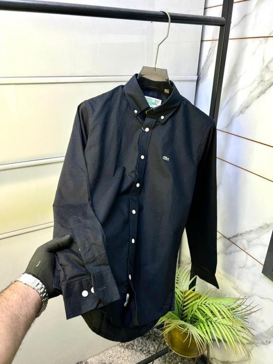 Lacoste  Embroidery Logo Black Oxford Lycra Premium Shirts F2890-BL - Image 3