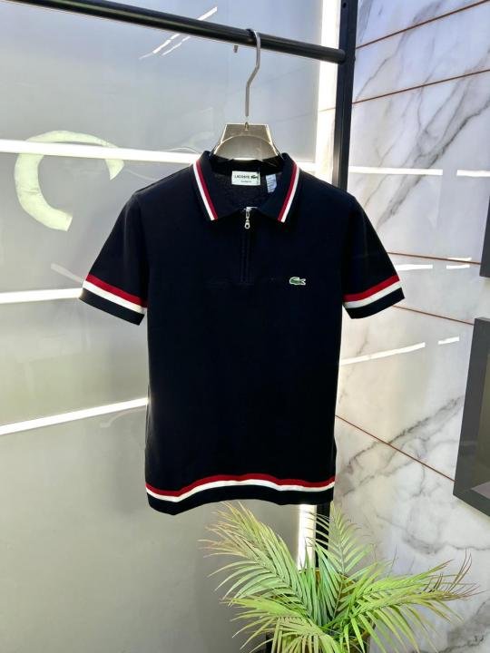 Lacoste  Black Imported knitted Premium Collar Neck Polo T-shirt F3485-BL - Image 3