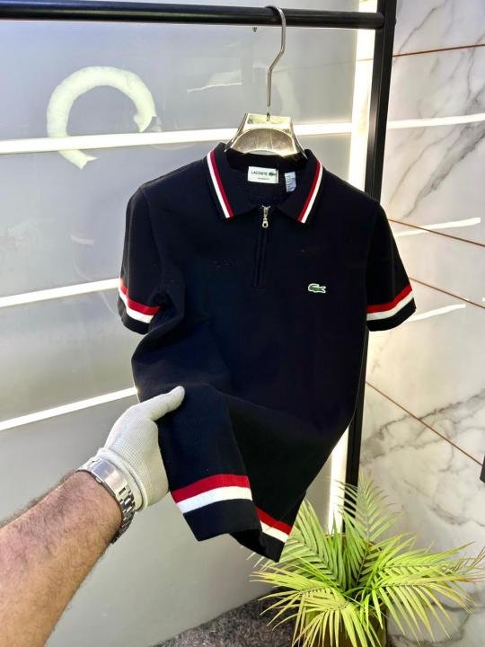 Lacoste  Black Imported knitted Premium Collar Neck Polo T-shirt F3485-BL - Image 2