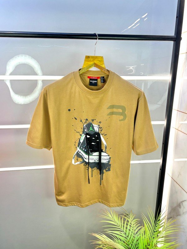 Balenciaga Sale Jordan x Balenciaga Sneaker Edition Off Shoulder Premium Brown Oversized T-shirt 1778 - Image 1
