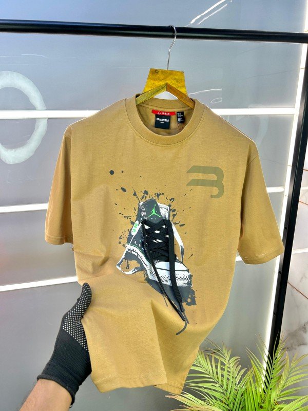 Balenciaga Sale Jordan x Balenciaga Sneaker Edition Off Shoulder Premium Brown Oversized T-shirt 1778 - Image 3