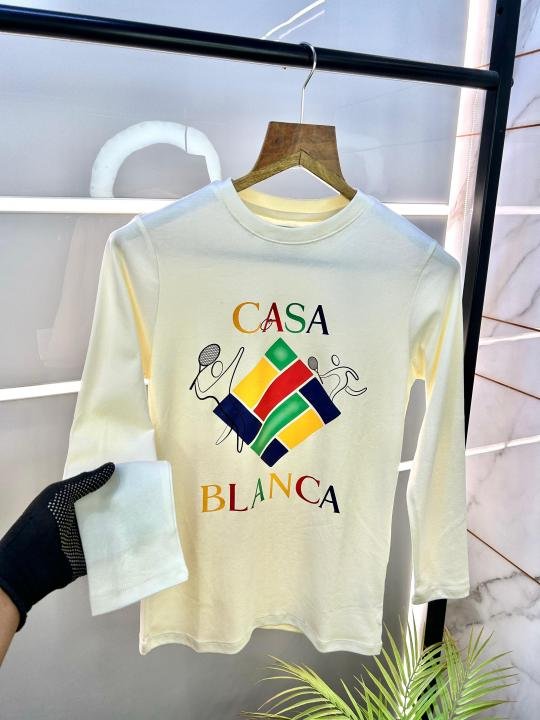 Off-White Sale Casablanca Off-White Imported Printed Full Sleeves Polo Neck Premium T-shirt 699 - Image 2