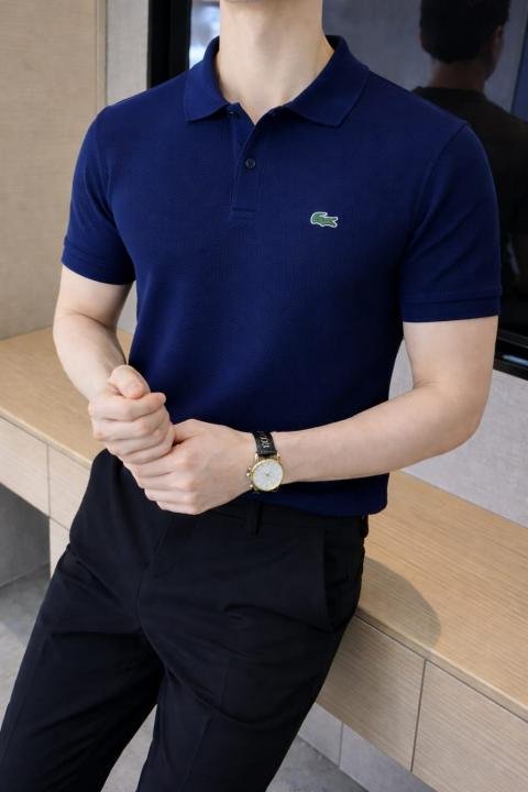 Lacoste Imported knitted Super Premium Navy Collar Neck Polo T-shirt F3466-NY - Image 1