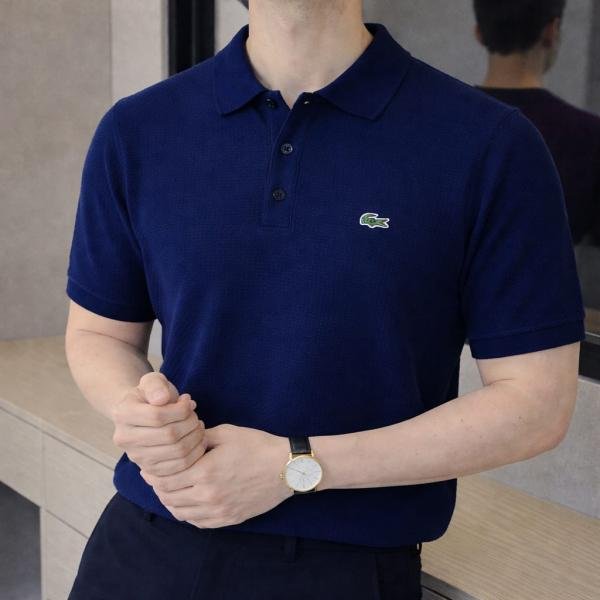 Lacoste Imported knitted Super Premium Navy Collar Neck Polo T-shirt F3466-NY - Image 4