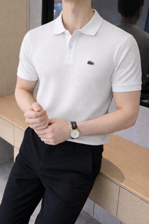 Lacoste Imported knitted Super Premium White Collar Neck Polo T-shirt F3466-WH
