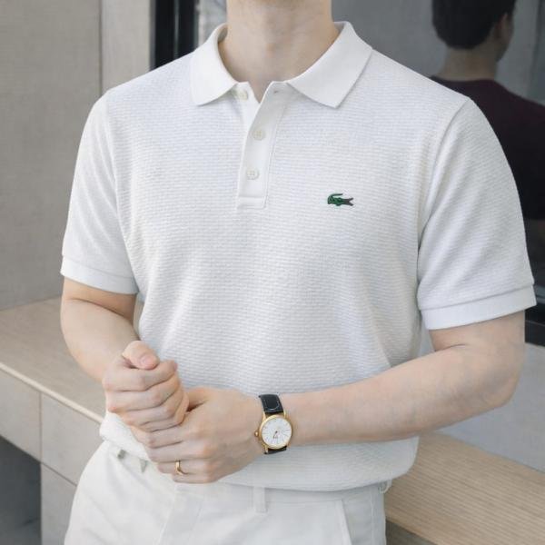 Lacoste Imported knitted Super Premium White Collar Neck Polo T-shirt F3466-WH - Image 4