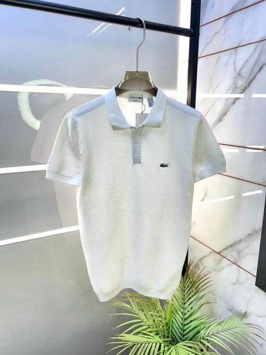 Lacoste Imported knitted Super Premium White Collar Neck Polo T-shirt F3466-WH - Image 3