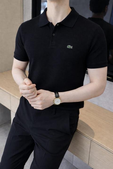 Lacoste Imported knitted Super Premium Black Collar Neck Polo T-shirt F3466-BL