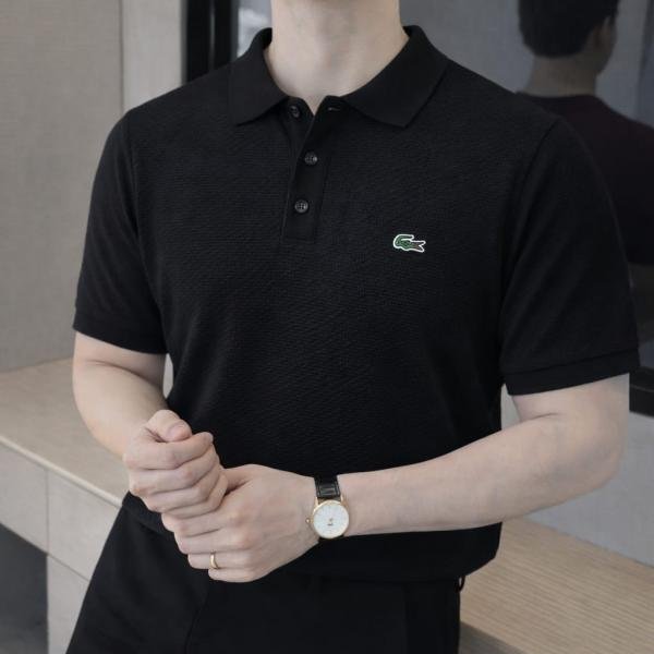 Lacoste Imported knitted Super Premium Black Collar Neck Polo T-shirt F3466-BL - Image 4