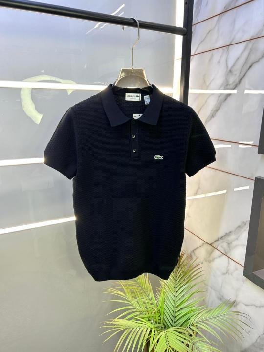 Lacoste Imported knitted Super Premium Black Collar Neck Polo T-shirt F3466-BL - Image 3