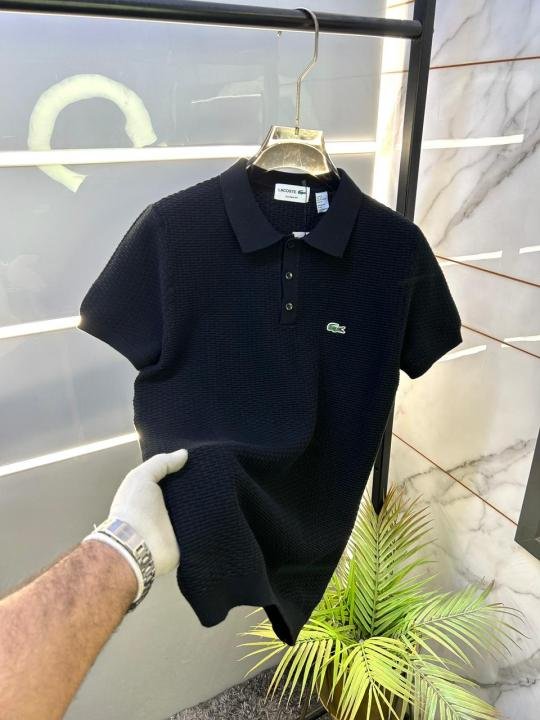 Lacoste Imported knitted Super Premium Black Collar Neck Polo T-shirt F3466-BL - Image 2